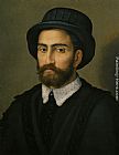 Pier Francesco Di Jacopo Foschi Portrait of a man Bust Length Wearing a Black Coat and Hat painting